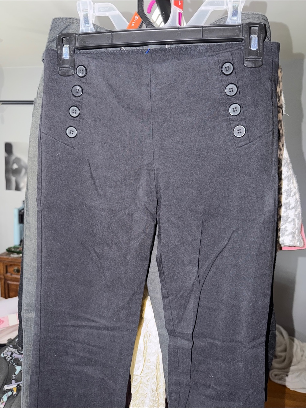 Low Rise Rockstar Button-Accent Black Pants